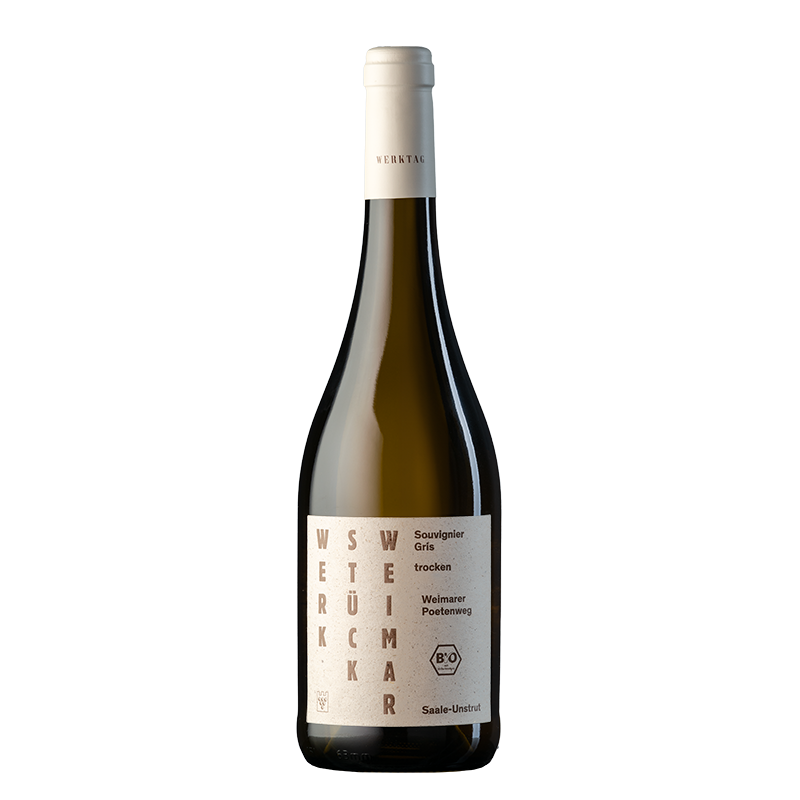 Souvignier Gris trocken 2024 Bio Werkstück Weimar Werktag 0,75l  Souvignier Gris trocken 2024 Bio Werkstück Weimar Werktag 0,75l