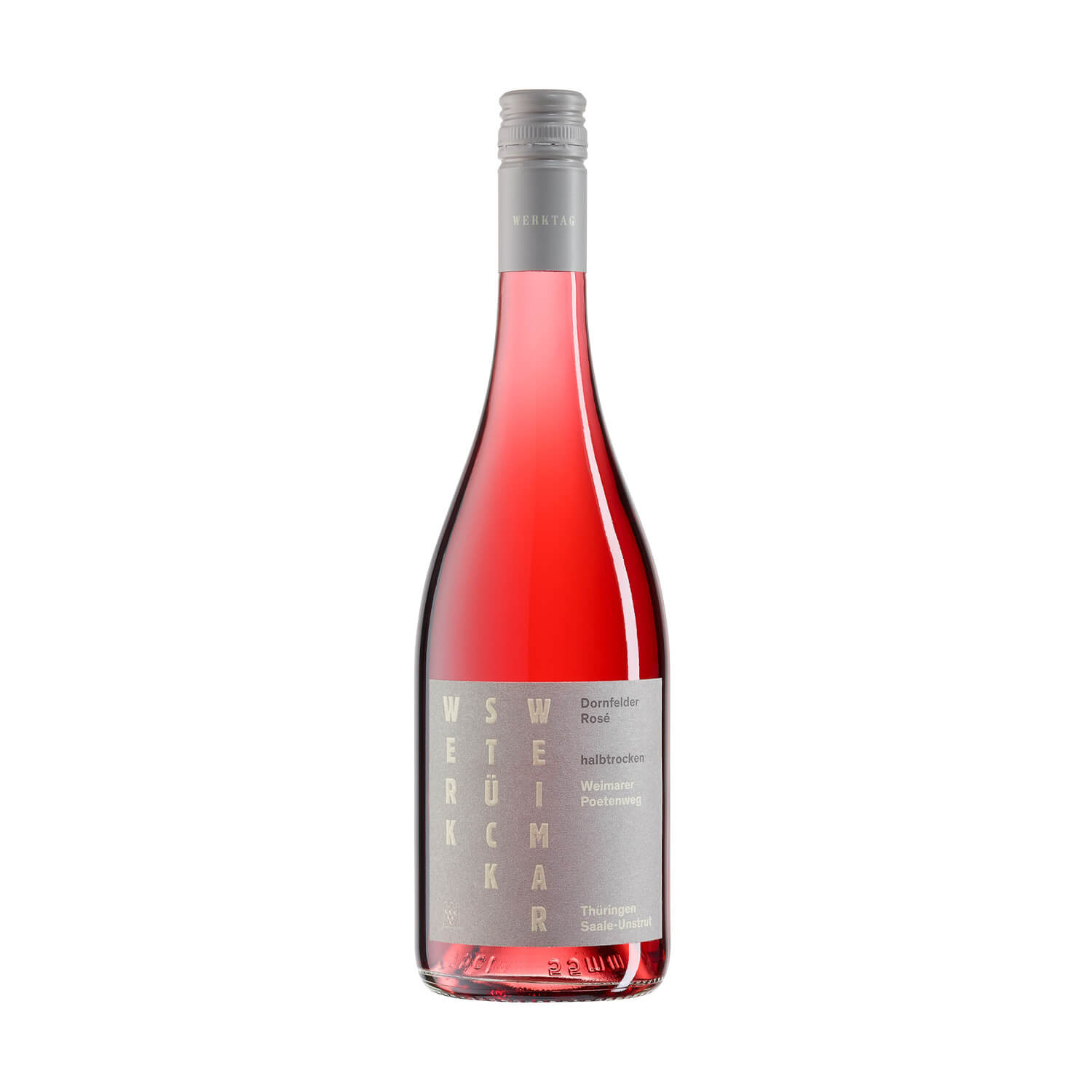 Dornfelder Rosé halbtrocken 2024 Werkstück Weimar Werktag 0,75l    Eine 0,75 Liter Flasche Dornfelder Rosé Werkstück Weimar halbtrocken ausgebaut