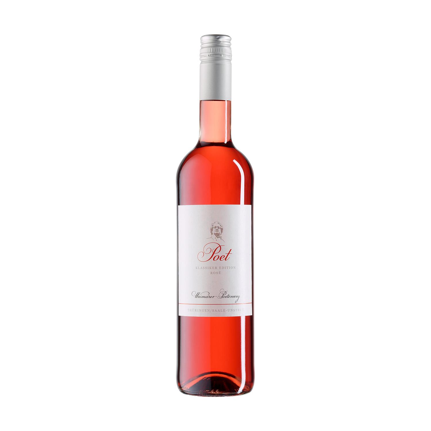 Eine 0,75 Liter fruchtbetonte Cuvée Flasche Poet Rosé halbtrocken ausgebaut