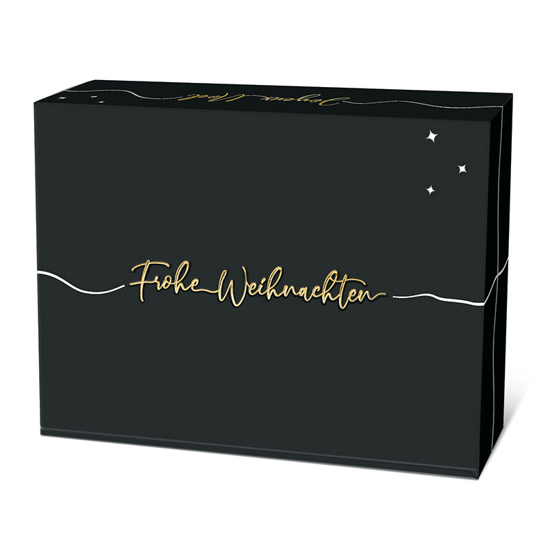 Präsentkarton Weihnachtsgrüße 3er  Präsentkarton schwarz im weihnachtlichen Design für drei Weinflaschen