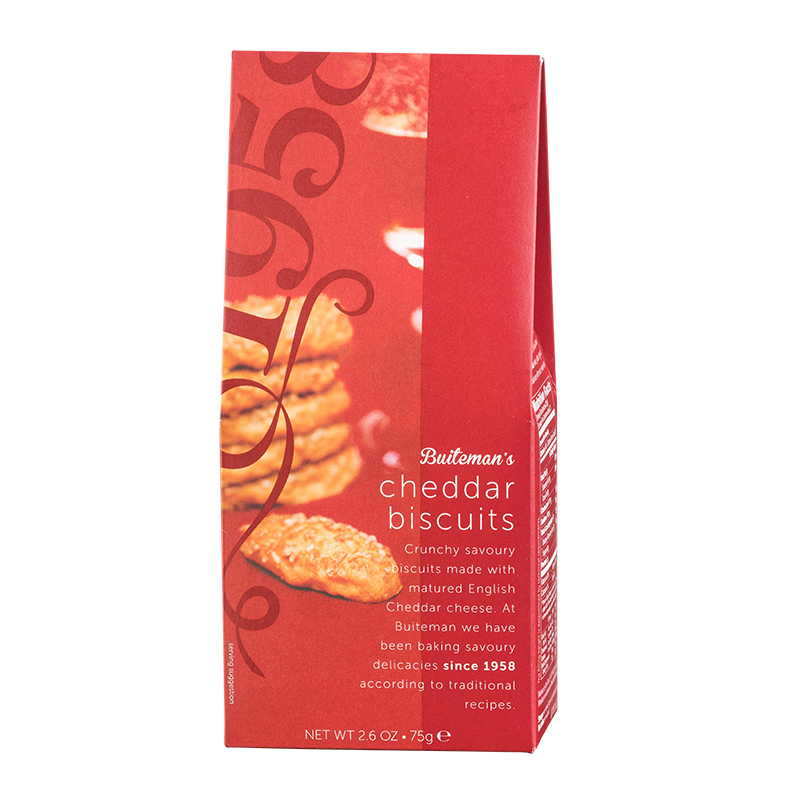 Käsegebäck mit gereiftem Cheddar 75g Ein Packung voller Plätzchen mit Cheddar Geschmack